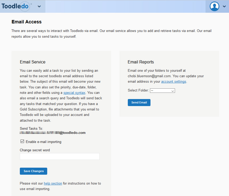 setting window of email access